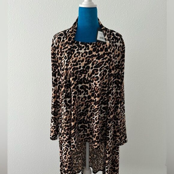Leopard Print Open Cardigan Top and black pant - Picture 1 of 8